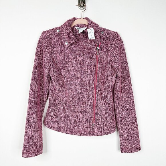 NWT White House Black Market Long Sleeve Boucle Moto Jacket Carmine 10 #WHBM22 - Picture 2 of 8